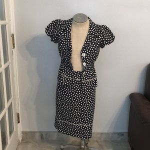 Women navy polka dot suit set